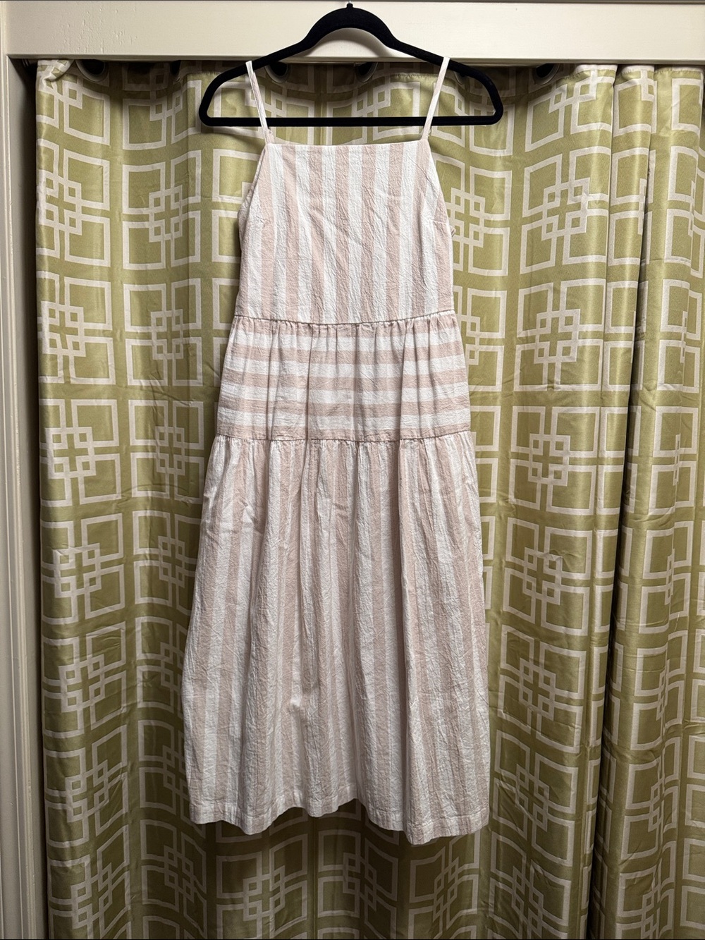 Striped Sleeveless Midi Dress in Beige and White